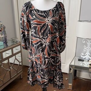 Robbie Bee Trendy Style Midi Dress with Black, Rust & Cream Print Love ❤️ Medium